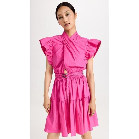Derek Lam 10 Crosby Finn Ruffle Wrap Mini Dress Pink Womens Size 44 US 10 - Picture 3 of 15